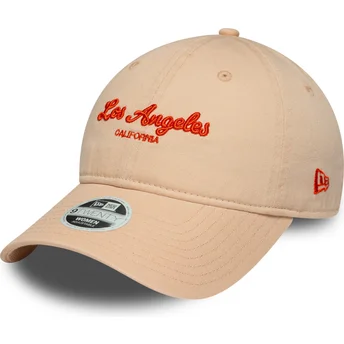 New Era Los Angeles City 9TWENTY justerbar lyserød kvindekasket med buet skygge