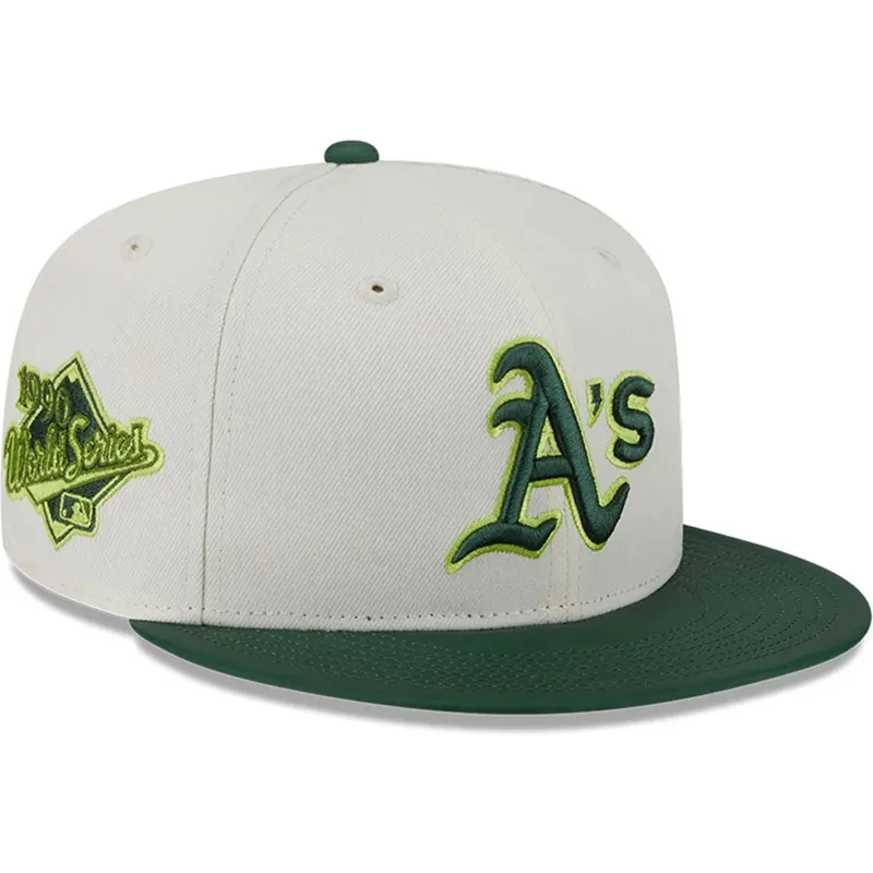 beige-und-grune-anliegende-flat-cap-59fifty-clr-dvlp-der-oakland-athletics-mlb-von-new-era