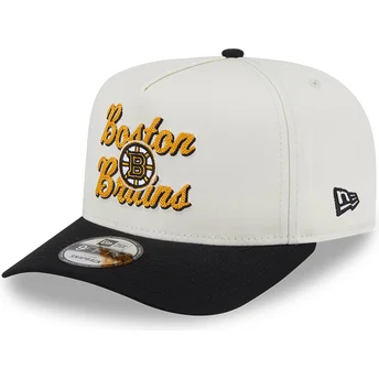 New Era Curved Brim 9FIFTY A Frame Chainstitch Boston Bruins NHL Бежова и Черна Шапка с Плоска Козирка