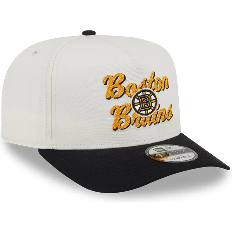 beige-og-sort-snapback-9fifty-a-frame-chainstitch-kasket-fra-boston-bruins-nhl-af-new-era