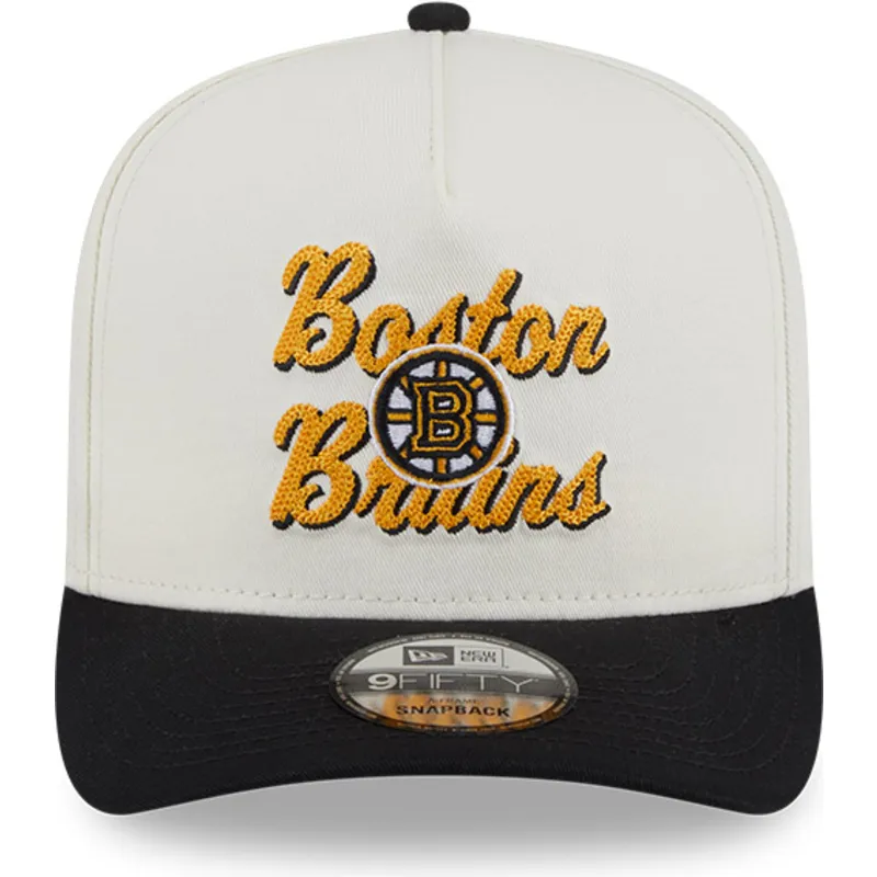 beige-og-sort-snapback-9fifty-a-frame-chainstitch-kasket-fra-boston-bruins-nhl-af-new-era