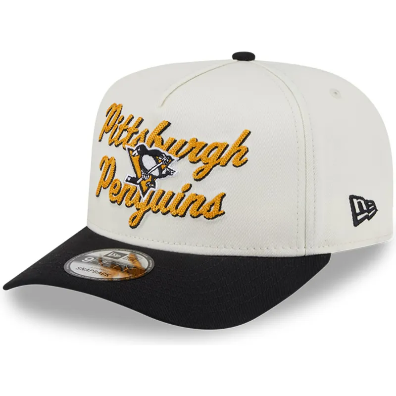 beige-und-schwarze-gebogene-snapback-kappe-9fifty-a-frame-chainstitch-der-pittsburgh-penguins-nhl-von-new-era