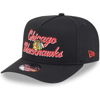 New Era Извита Козирка 9FIFTY A Frame Chainstitch Chicago Blackhawks NHL Черна Шапка с Тик-Так Закопчаване
