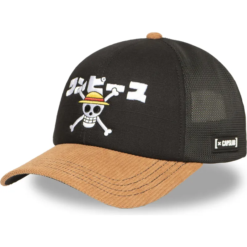 trucker-kasket-sort-og-brun-straw-hat-pirates-op6-one-one-piece-fra-capslab