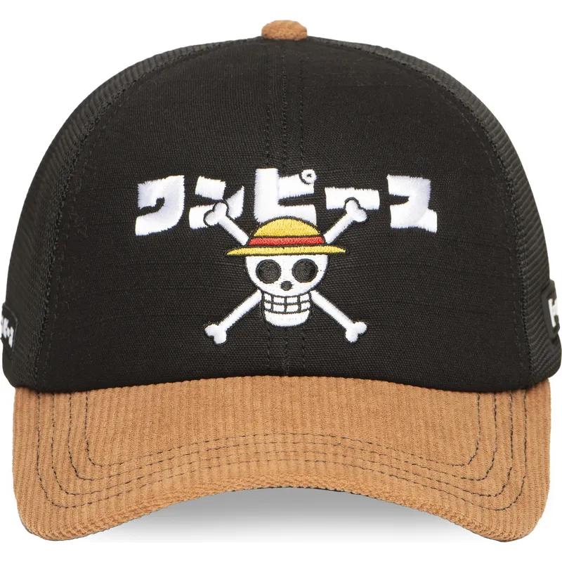 trucker-kasket-sort-og-brun-straw-hat-pirates-op6-one-one-piece-fra-capslab