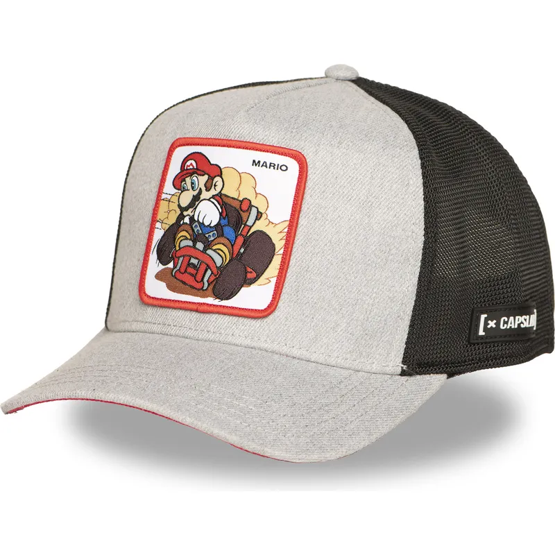 graue-und-schwarze-trucker-kappe-mario-kart-smk3-vro-super-mario-bros-von-capslab