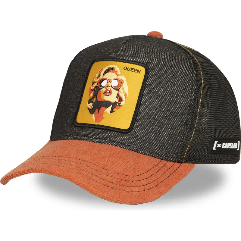 trucker-kasket-sort-og-brun-marilyn-monroe-queen-fam-que-famous-fra-capslab