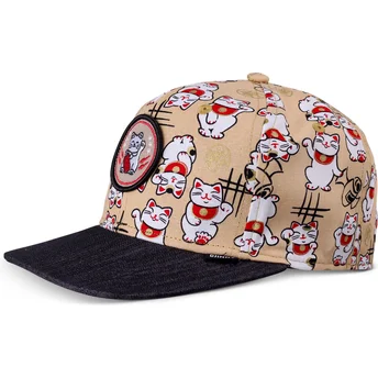 Шапка плоска бежов снапбек за деца Lucky Cat Linen от Djinns