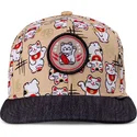 flad-beige-og-sort-snapback-kasket-til-dreng-lucky-cat-linen-fra-djinns