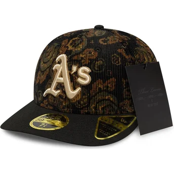 New Era Извита Периферия 59FIFTY Нисък Профил Floral Cord Three Looms Принтиран Кадифен Рипс Oakland Athletics MLB Черна Прилепнала Шапка