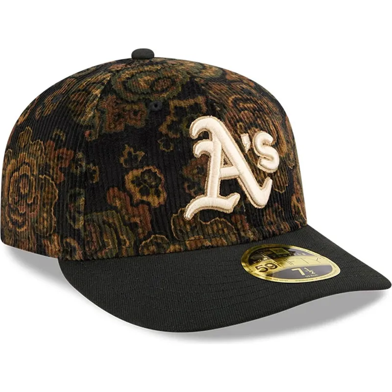 sort-buet-justerbar-59fifty-low-profile-floral-cord-three-looms-printed-corduroy-oakland-athletics-mlb-kasket-fra-new-era