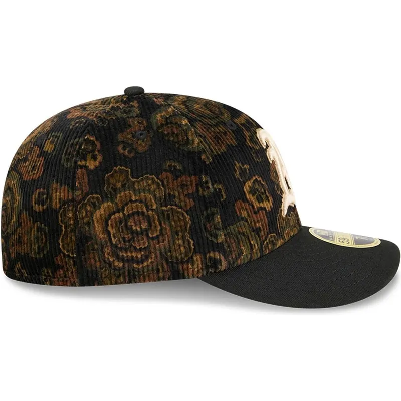 sort-buet-kasket-justerbar-59fifty-low-profile-floral-cord-three-looms-printed-corduroy-fra-oakland-athletics-mlb-fra-new-era