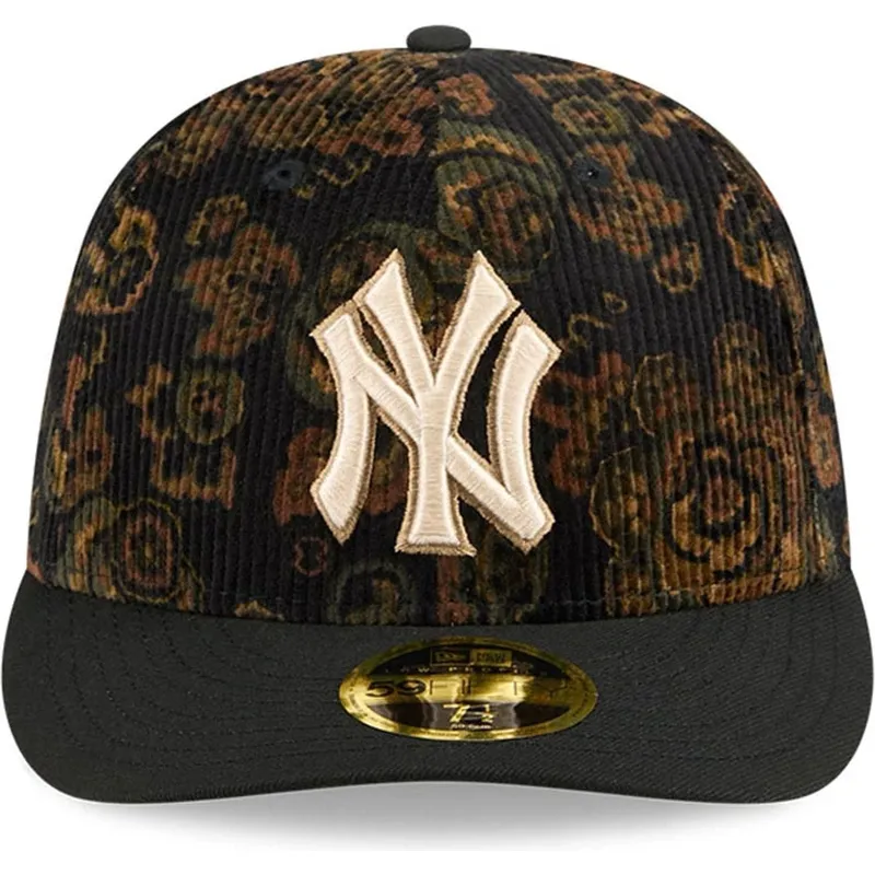 sort-buet-justerbar-59fifty-low-profile-floral-cord-three-looms-printed-corduroy-kasket-fra-new-york-yankees-mlb-fra-new-era