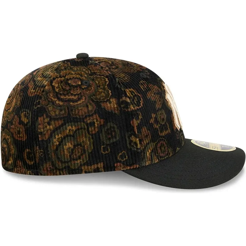 sort-buet-kasket-justerbar-59fifty-low-profile-floral-cord-three-looms-printed-corduroy-fra-new-york-yankees-mlb-fra-new-era