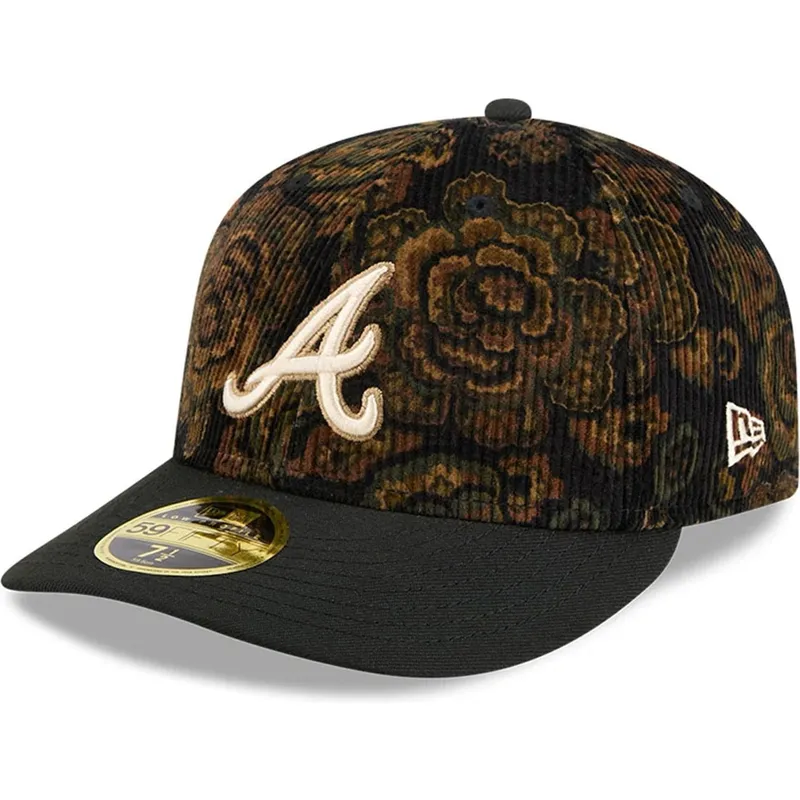 sort-buet-kasket-justerbar-59fifty-low-profile-floral-cord-three-looms-printed-corduroy-fra-atlanta-braves-mlb-fra-new-era