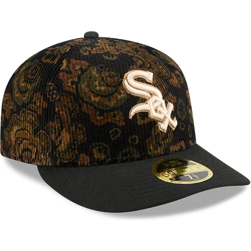 sort-buet-kasket-justerbar-59fifty-low-profile-floral-cord-three-looms-printed-corduroy-fra-chicago-white-sox-mlb-fra-new-era