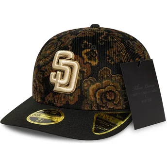 New Era Извита Периферия 59FIFTY Нисък Профил Floral Cord Three Looms Принтиран Кадифен Рипс San Diego Padres MLB Черна Прилепнала Шапка