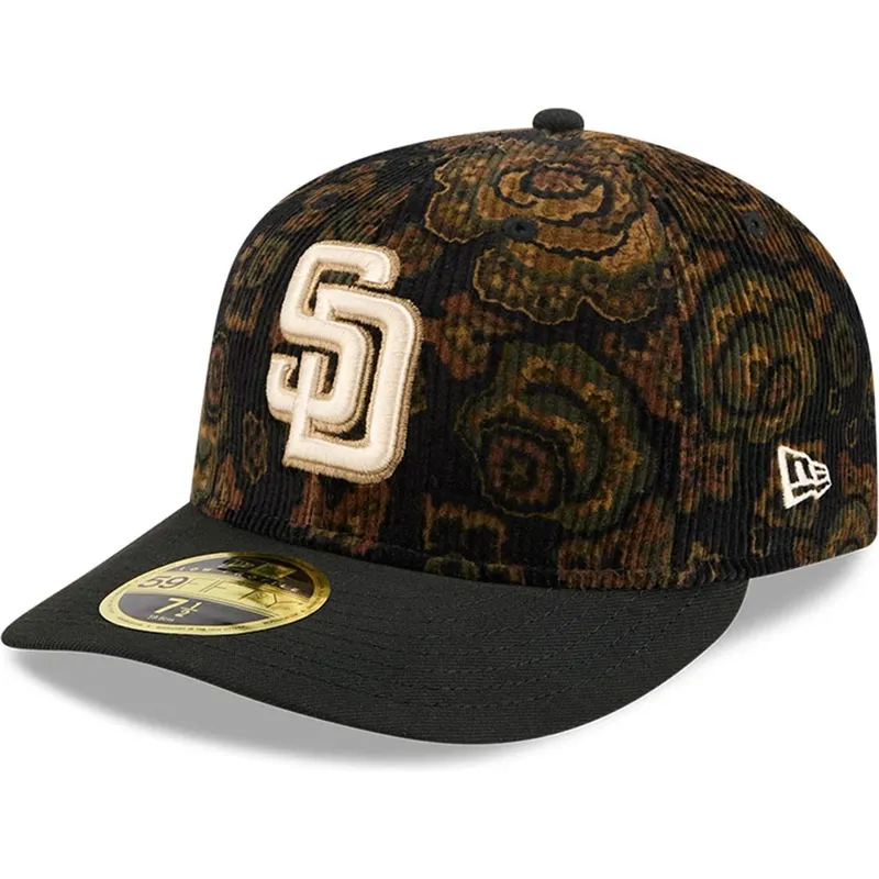 sort-buet-kasket-justerbar-59fifty-low-profile-floral-cord-three-looms-printed-corduroy-fra-san-diego-padres-mlb-fra-new-era