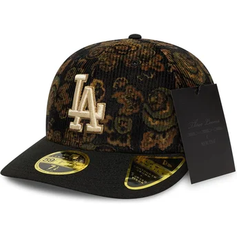 Schwarze gebogene angepasste 59FIFTY Low Profile Floral Cord Three Looms Printed Corduroy Kappe der Los Angeles Dodgers MLB von 