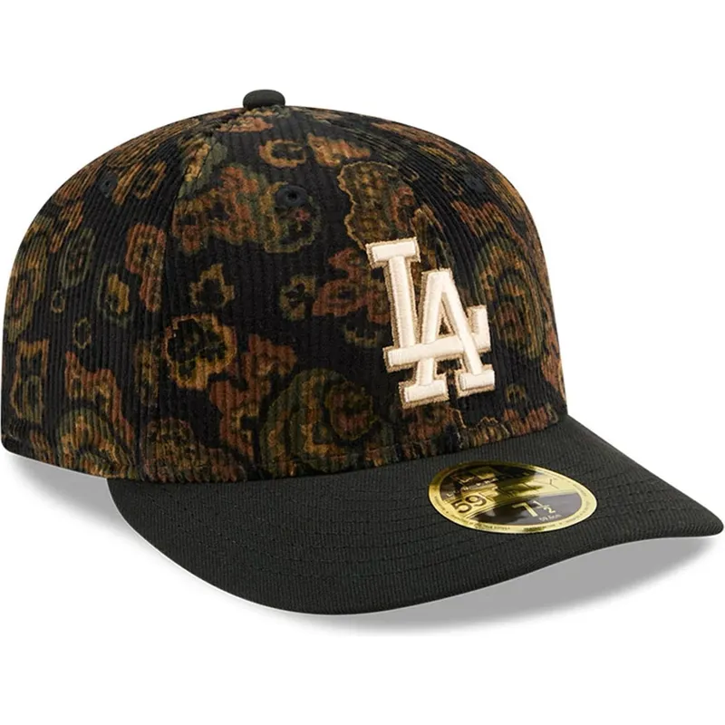 schwarze-gebogene-angepasste-59fifty-low-profile-floral-cord-three-looms-printed-corduroy-kappe-der-los-angeles-dodgers-mlb-von-