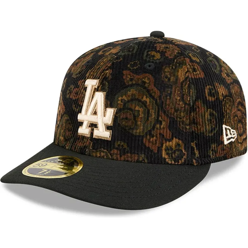 sort-buet-kasket-justerbar-59fifty-low-profile-floral-cord-three-looms-printed-corduroy-fra-los-angeles-dodgers-mlb-fra-new-era