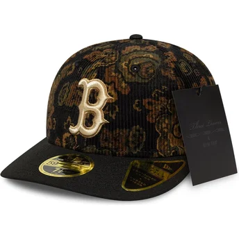New Era Извита Периферия 59FIFTY Нисък Профил Floral Cord Three Looms Печатен Кадифе Boston Red Sox MLB Черна Прилепнала Шапка