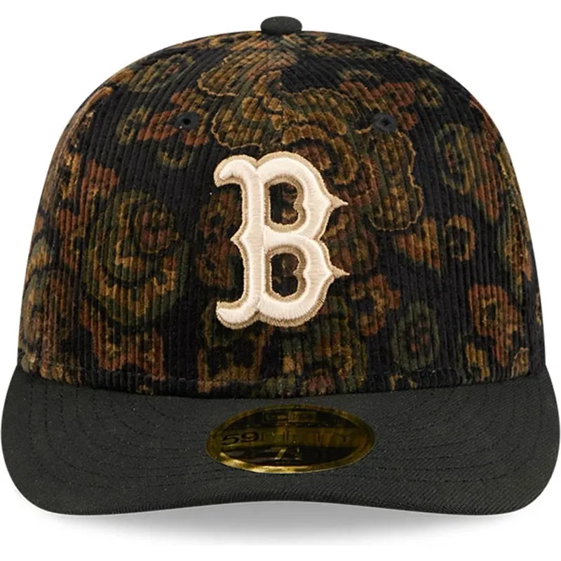 shapka-izvita-cherna-reguliruema-59fifty-low-profile-floral-cord-three-looms-printed-corduroy-na-boston-red-sox-mlb-ot-new-era