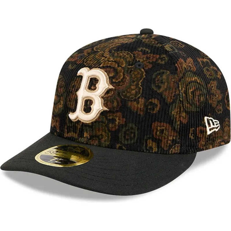 shapka-izvita-cherna-reguliruema-59fifty-low-profile-floral-cord-three-looms-printed-corduroy-na-boston-red-sox-mlb-ot-new-era