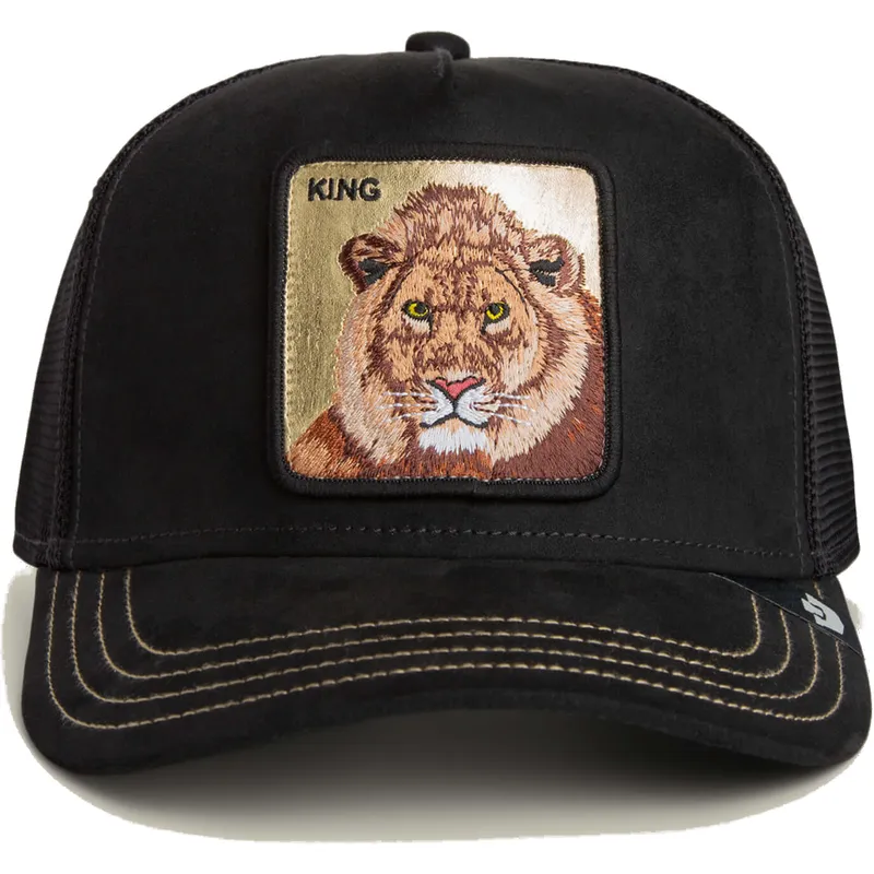 shapka-izvita-cherna-snapback-na-gorra-trucker-negra-leon-king-golden-suede-the-farm-the-farm-ot-goorin-bros