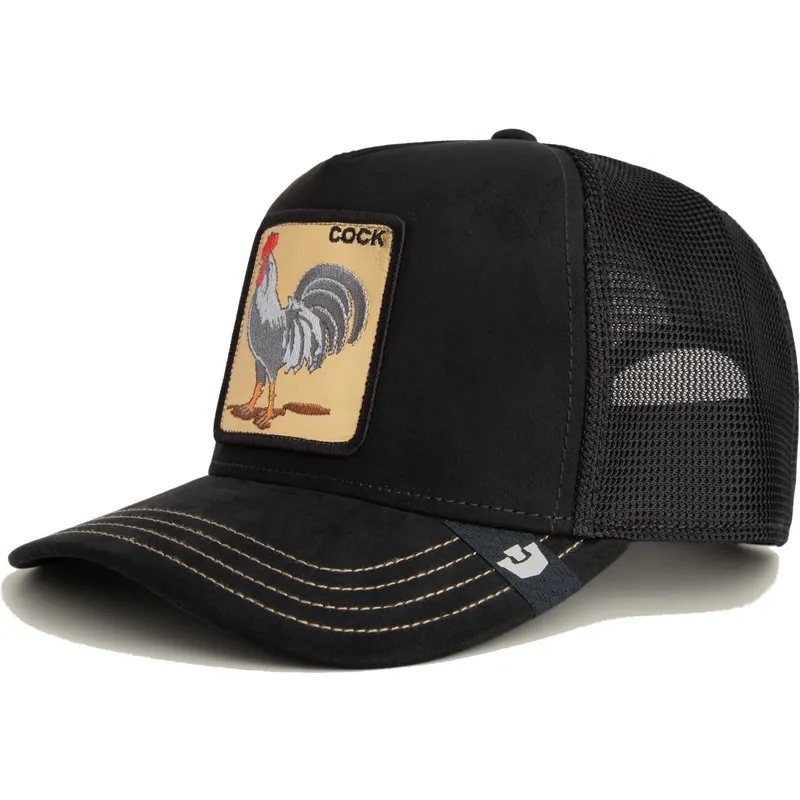 sort-trucker-kasket-med-hane-cock-golden-suede-the-farm-fra-goorin-bros