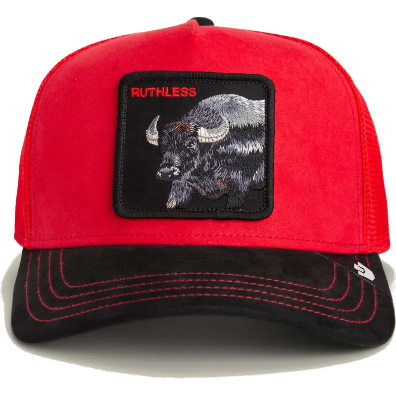 rod-og-sort-buffalo-trucker-kasket-ruthless-buffalo-suede-the-farm-fra-goorin-bros