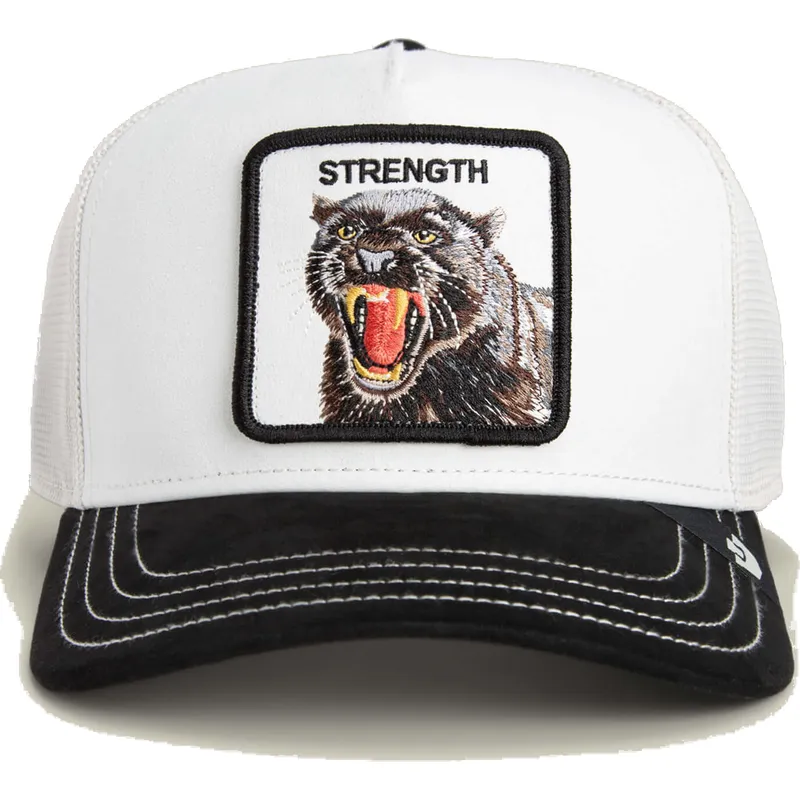 trucker-kasket-hvid-og-sort-panter-strength-panther-suede-the-farm-fra-goorin-bros
