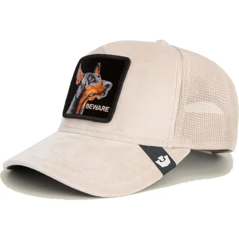 Casquette trucker beige chien dobermann Beware Doberman Velour The Farm Goorin Bros.