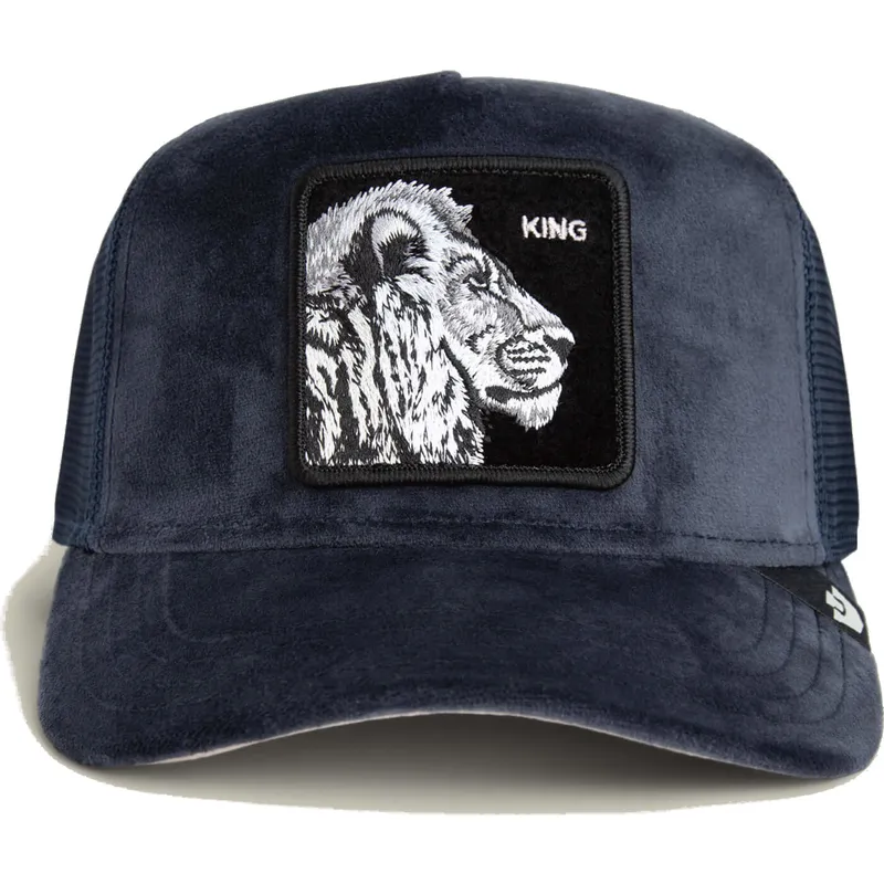 marinebla-trucker-kasket-love-king-lion-velour-the-farm-fra-goorin-bros