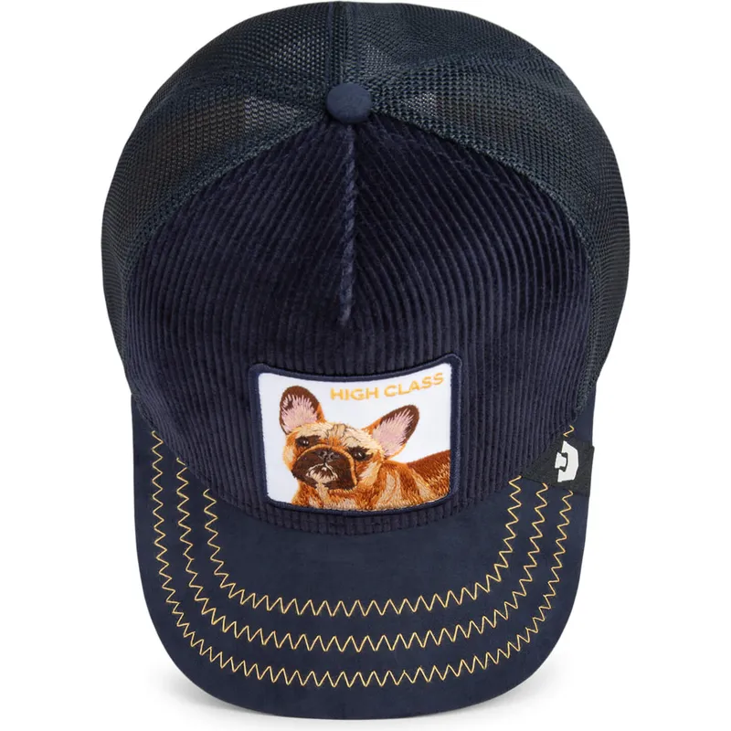 trucker-kasket-marinebla-fransk-bulldog-hund-high-class-remix-the-farm-fra-goorin-bros