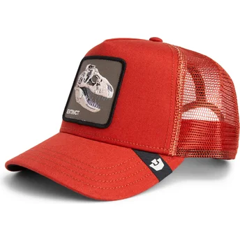 Rød trucker-kasket med dinosaur T-Rex The Extinct Skull Grit The Farm fra Goorin Bros.