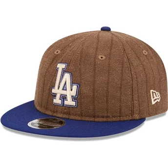 Casquette plate marron et bleue ajustable 9FIFTY Retro Crown Wool Pinstripe Los Angeles Dodgers MLB New Era
