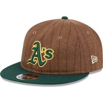 New Era Flat Brim 9FIFTY Retro Crown Wool Pinstripe Oakland Athletics MLB Brown and Green Adjustable Cap