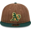 casquette-plate-marron-et-verte-ajustable-9fifty-retro-crown-wool-pinstripe-oakland-athletics-mlb-new-era