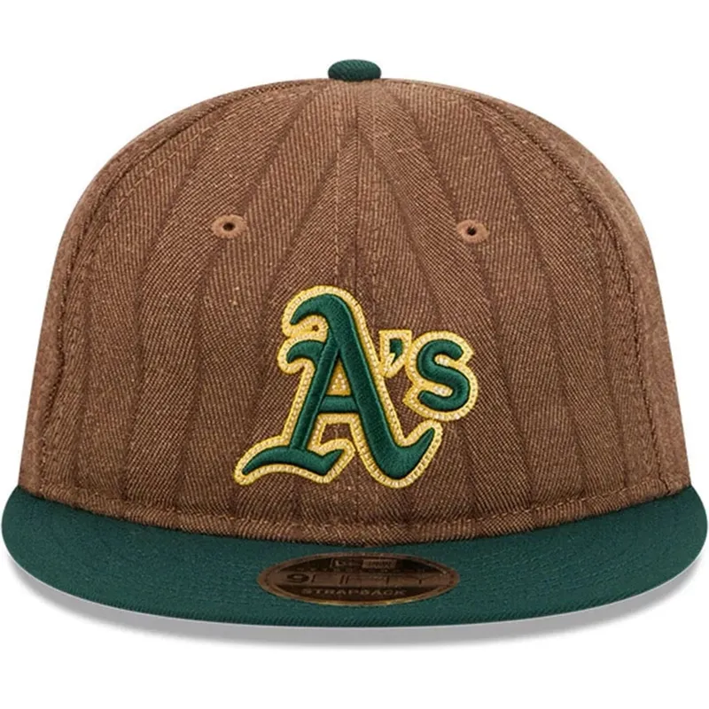 braune-und-grune-verstellbare-flatcap-9fifty-retro-crown-wool-pinstripe-der-oakland-athletics-mlb-von-new-era