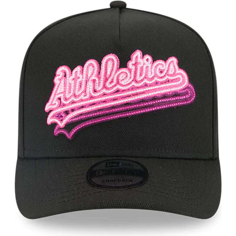 shapka-izvita-cherna-snapbek-9fifty-a-frame-neon-na-oakland-athletics-mlb-ot-new-era