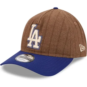 Шапка извита кафяв регулируем 9TWENTY A Frame Wool Pinstripe на Los Angeles Dodgers MLB от New Era