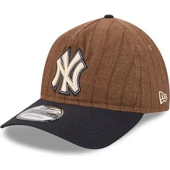 New Era Извита Козирка 9TWENTY A Frame Вълнена Райета New York Yankees MLB Кафява и Тъмносиня Регулируема Шапка