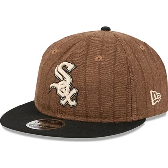 New Era Плоска Козирка 9FIFTY Retro Crown Вълнена Райета Chicago White Sox MLB Кафява и Черна Регулируема Шапка