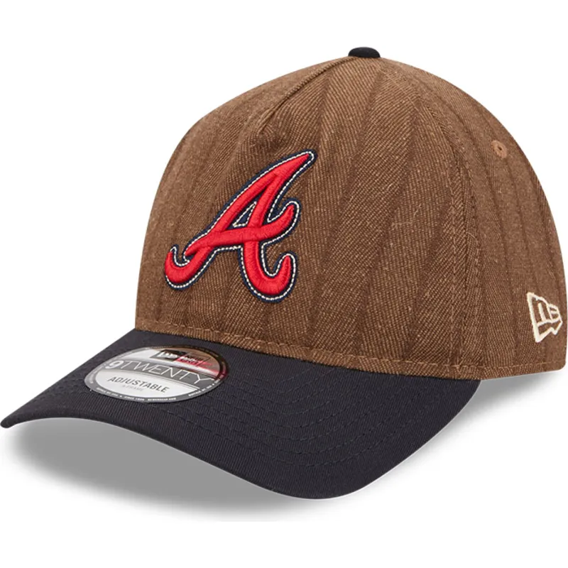 justerbar-9twenty-a-frame-wool-pinstripe-brun-og-marinebla-buet-kasket-fra-atlanta-braves-mlb-fra-new-era