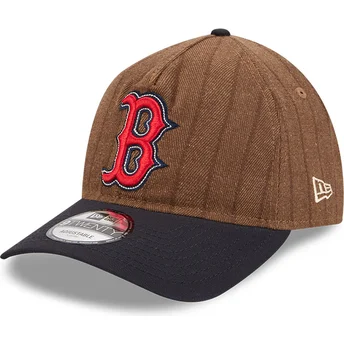 Brun og marineblå justerbar kurvet kasket 9TWENTY A Frame Wool Pinstripe fra Boston Red Sox MLB fra New Era