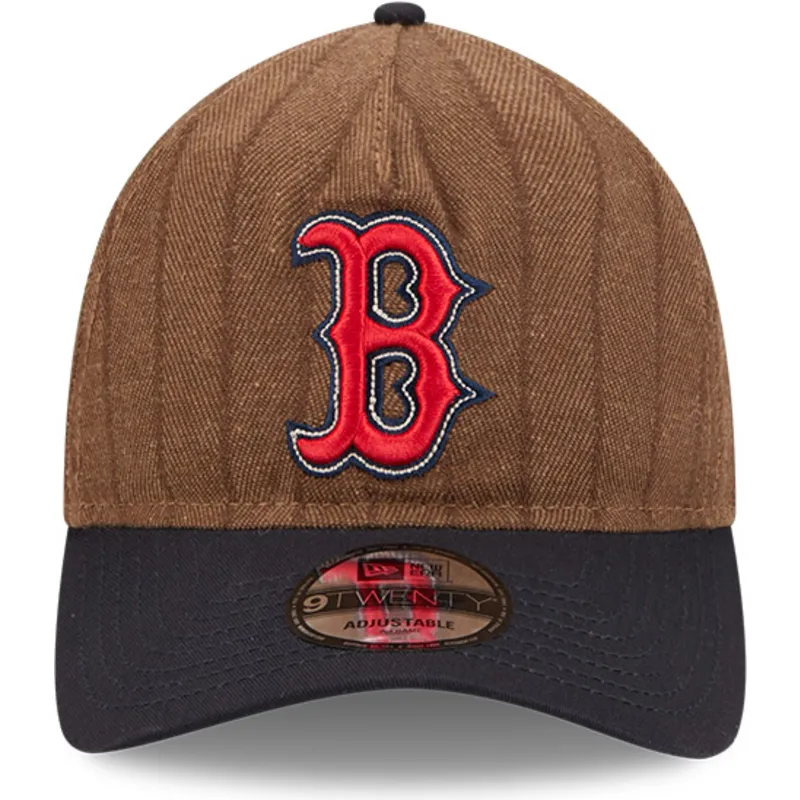 brun-og-marinebla-justerbar-kurvet-kasket-9twenty-a-frame-wool-pinstripe-fra-boston-red-sox-mlb-fra-new-era
