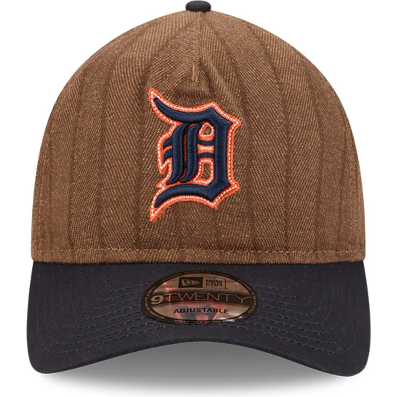 brun-og-marinebla-justerbar-kurvet-kasket-9twenty-a-frame-wool-pinstripe-fra-detroit-tigers-mlb-fra-new-era