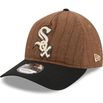 Chicago White Sox MLB New Era 9TWENTY A Frame Uld Pinstripe Justerbar Brun og Sort Kurvet Kasket