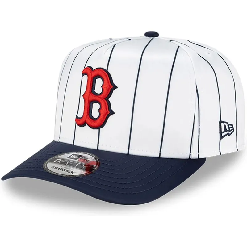 shapka-izvita-byala-snapbek-9fifty-a-frame-satin-pinstripe-na-boston-red-sox-mlb-ot-new-era